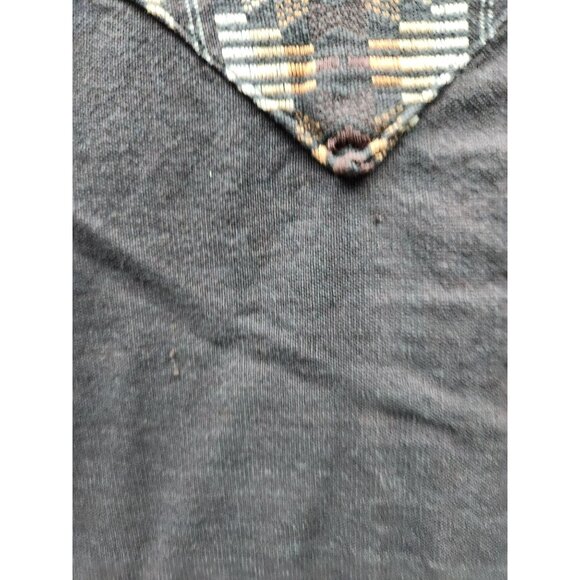 Vintage Boho-Inspired Brown Tunic Top With Tribal Embroidery 3/4 Sleeves V-Neck - Picture 6 of 6